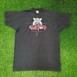 Vintage 90s Route 66 Corvette Shirt XL/2XL 24x32 Black USA
